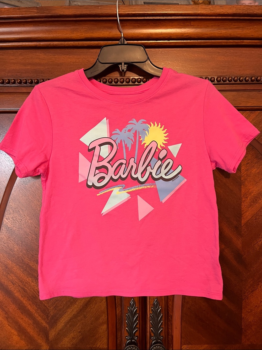 Barbie  Girl’s Pink Short-Sleeve Graphic Tee with Tropical Logo